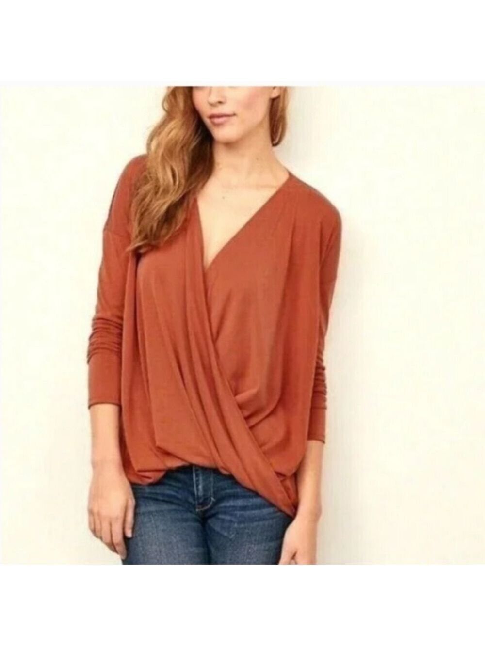 Abercrombie & Fitch Long Sleeve Twist Front Top Rust